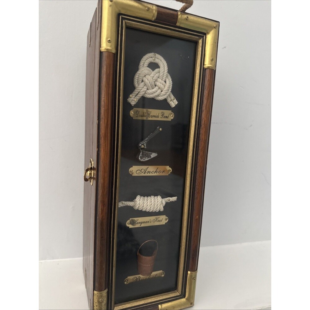 Nautical Maritime Wood Box Wine Bottle Holder Display w/ Rope & Knots Decor